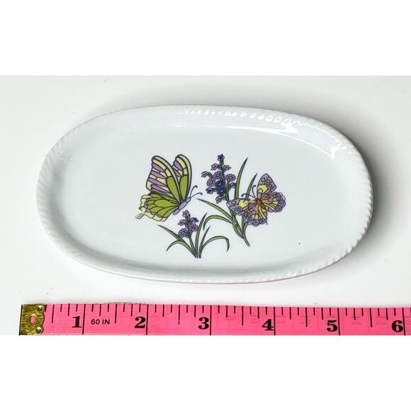 Royal Norfolk SOAP DISH 5.5" Trinket Ring Jewelry Dresser Tray Purple Butterfly - Picture 4 of 5
